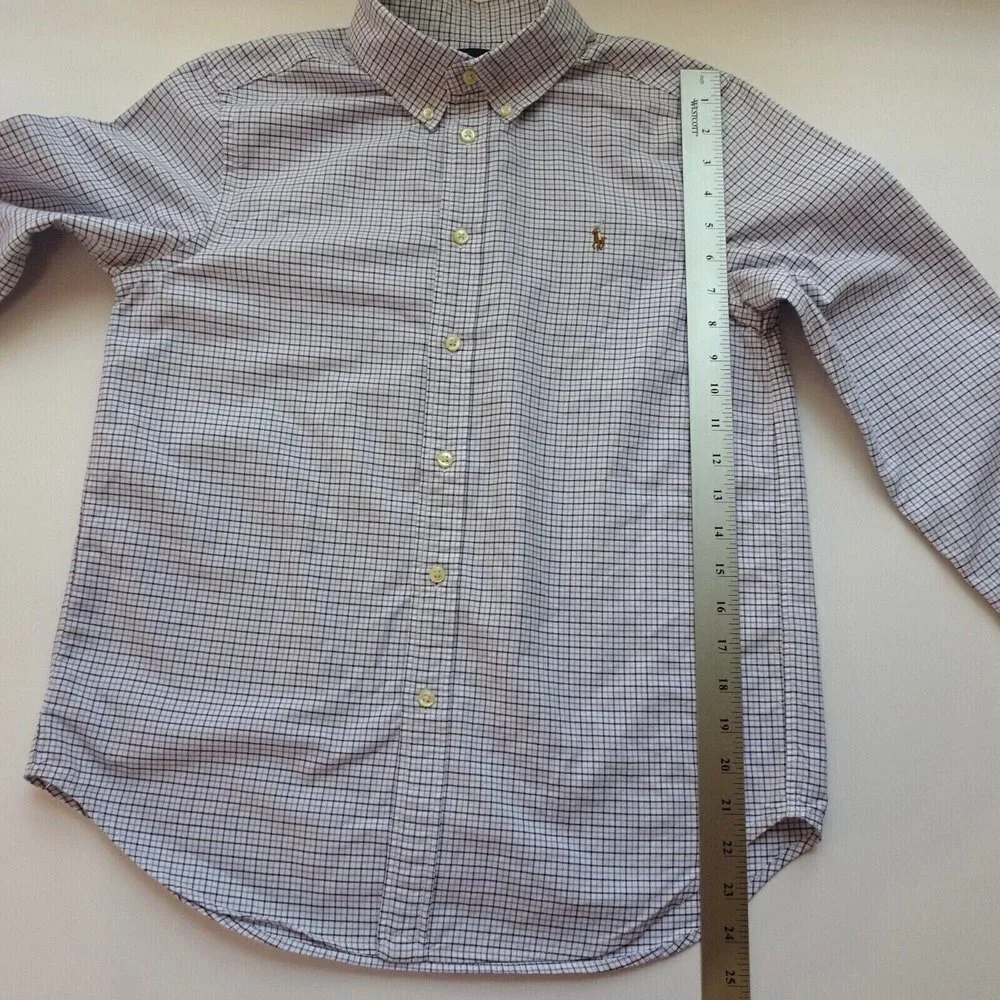 💰3/$25 Ralph Lauren Boy's Button Down Shirt Blue Plaid Oxford PONY Logo L